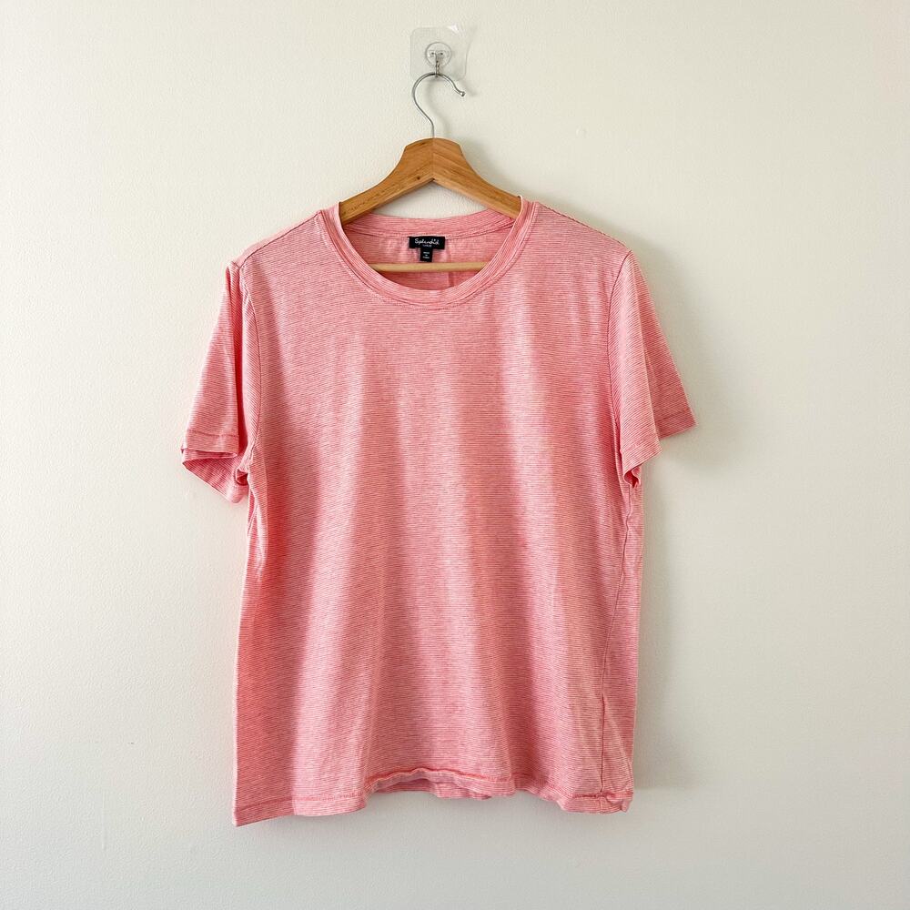 Splendid Striped Crew Neck Short Sleeve T-Shirt Red/White L
